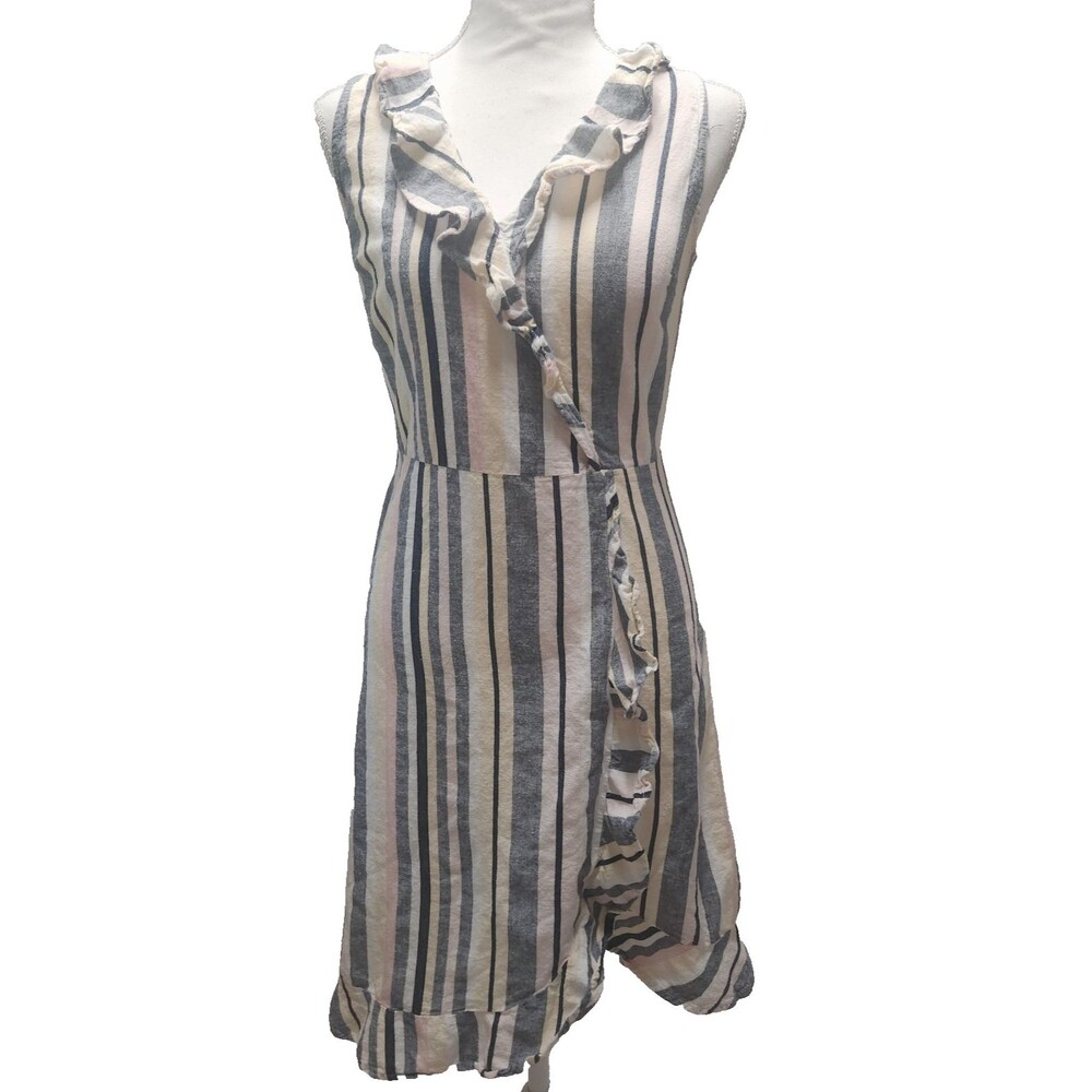Harlow & Rose Womens Multicolor Striped Sleeveless Faux Wrap Dress Size Small